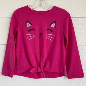 💗🖤 Hot Pink Smiling Cat Long Sleeve Shirt Girks Size 4